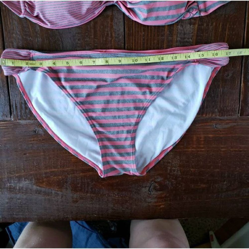 OP Bandeau Halter Twist Bikini, XL, Pink/Grey Stripes - Picture 2 of 6